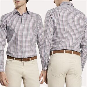 Peter Millar Collection Frost Micro Check Sport Shirt Button Up Size XL Plaid